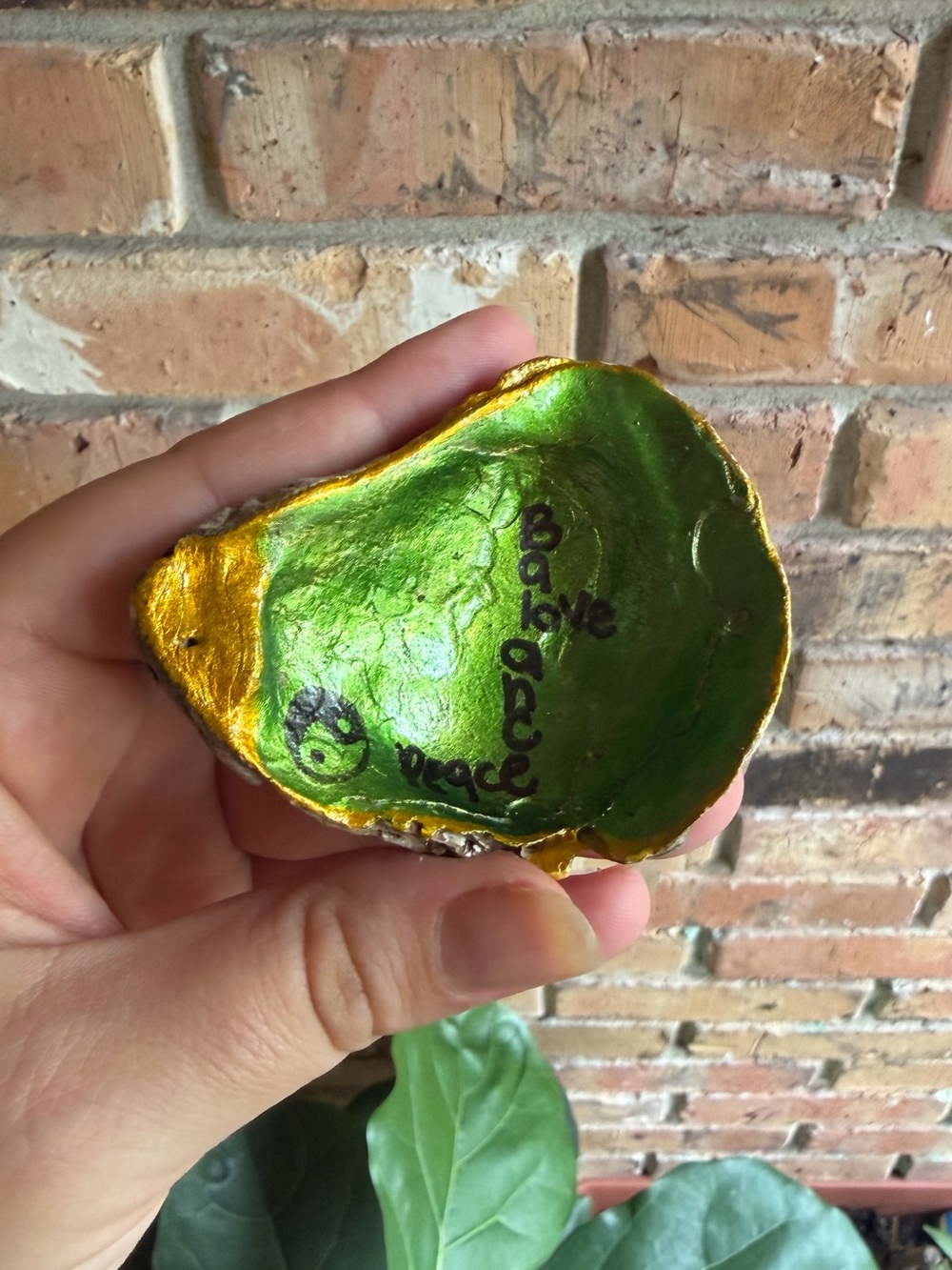 Green & Gold oyster jewlery Dish - Decorative Shell Bowl